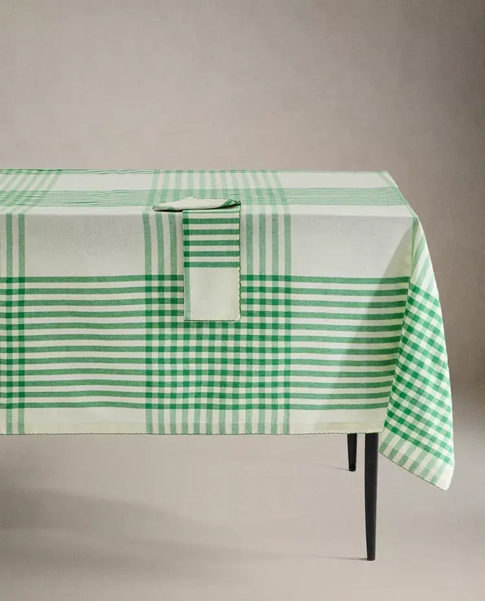 ZARA HOME ХЛОПКОВАЯ СКАТЕРТЬ В КЛЕТКУ, ЗЕЛЕНЫЙ