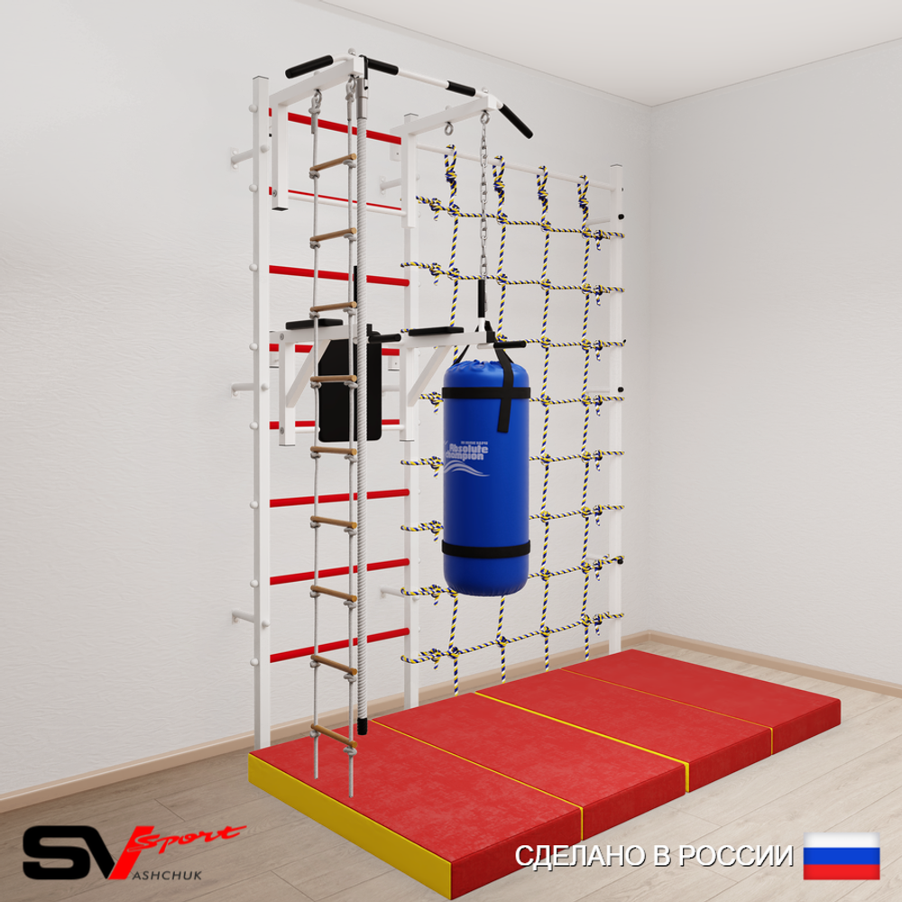 Шведская стенка Sv Sport 57570 (Турник стандарт/Брусья/Канат/Лестница/Цепь/Мешок 30кг/Мат 2м/Канатный лаз)