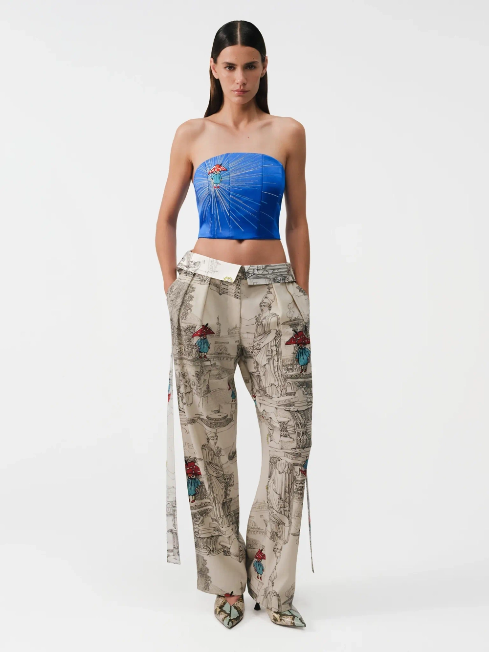 Брюки с декоративной лентой принтованные OLA OLA