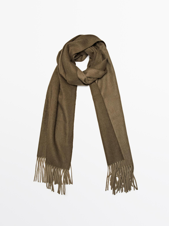 Massimo Dutti Шарф из двусторонней ткани, из 100% шерсти, зеленый