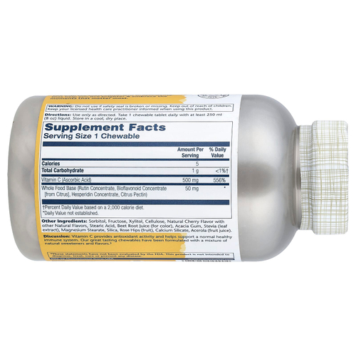 Solaray, жевательный витамин C, натуральный вишневый вкус, 100 жевательных таблеток