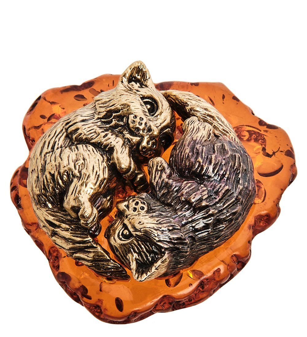 Народные промыслы AM-3065 Фигурка «Коты Инь-Янь» (латунь, янтарь)
