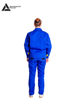 Костюм женский летний «КАМА» (куртка+брюки) цв.васильковый/светло-серый