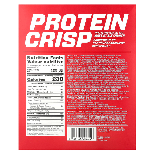 BSN, Protein Crisp, кранч с арахисовой пастой, 12 батончиков, 56 г (1,97 унции) каждый