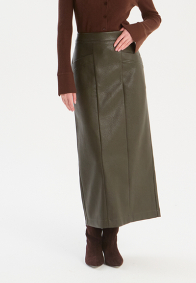 Фактурная юбка миди из экокожи