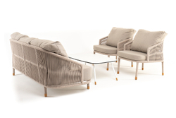 "Верона" лаунж-зона 5-местная плетеная из роупа (веревки), каркас алюминиевый белый, роуп бежевый