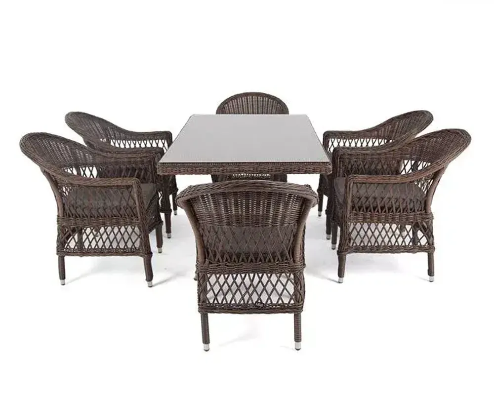 "Амароне" обеденная группа из искусственного ротанга на 6 персон, цвет коричневый