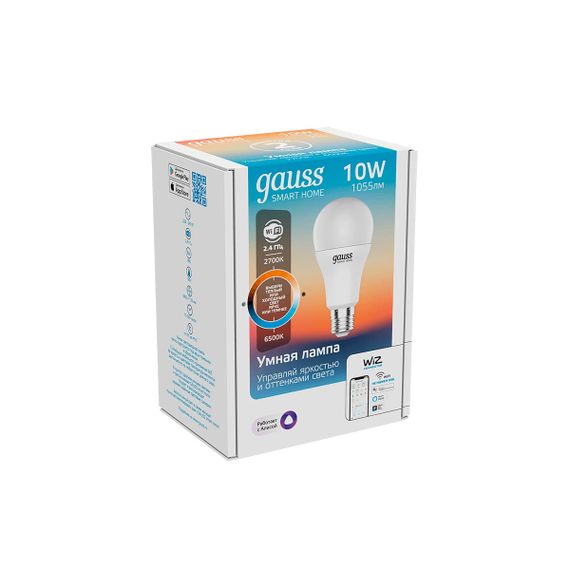 Лампа светодиодная диммируемая Gauss Smart Home E27 10W 2700-6500K матовая 1080112