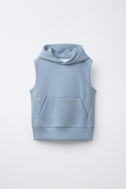 ZARA СПОРТИВНЫЙ ЖИЛЕТ С КАПЮШОНОМ, ЗЕЛЕНОВАТО-СИНИЙ