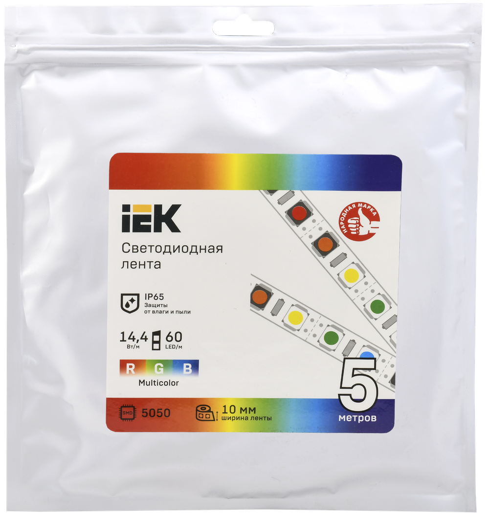 Лента светодиодная 5м LSR-5050RGB60-14,4-IP65-12В IEK