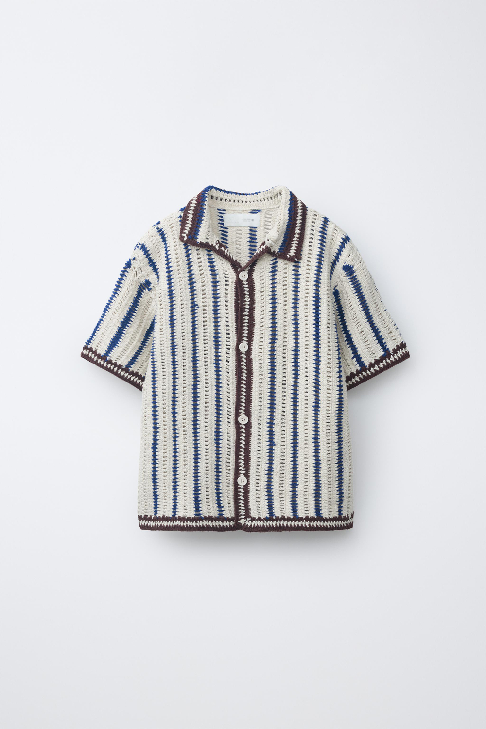 ZARA РУБАШКА ИЗ КРУЖЕВА КРОШЕ В ПОЛОСКУ, МОРСКОЙ СИНИЙ