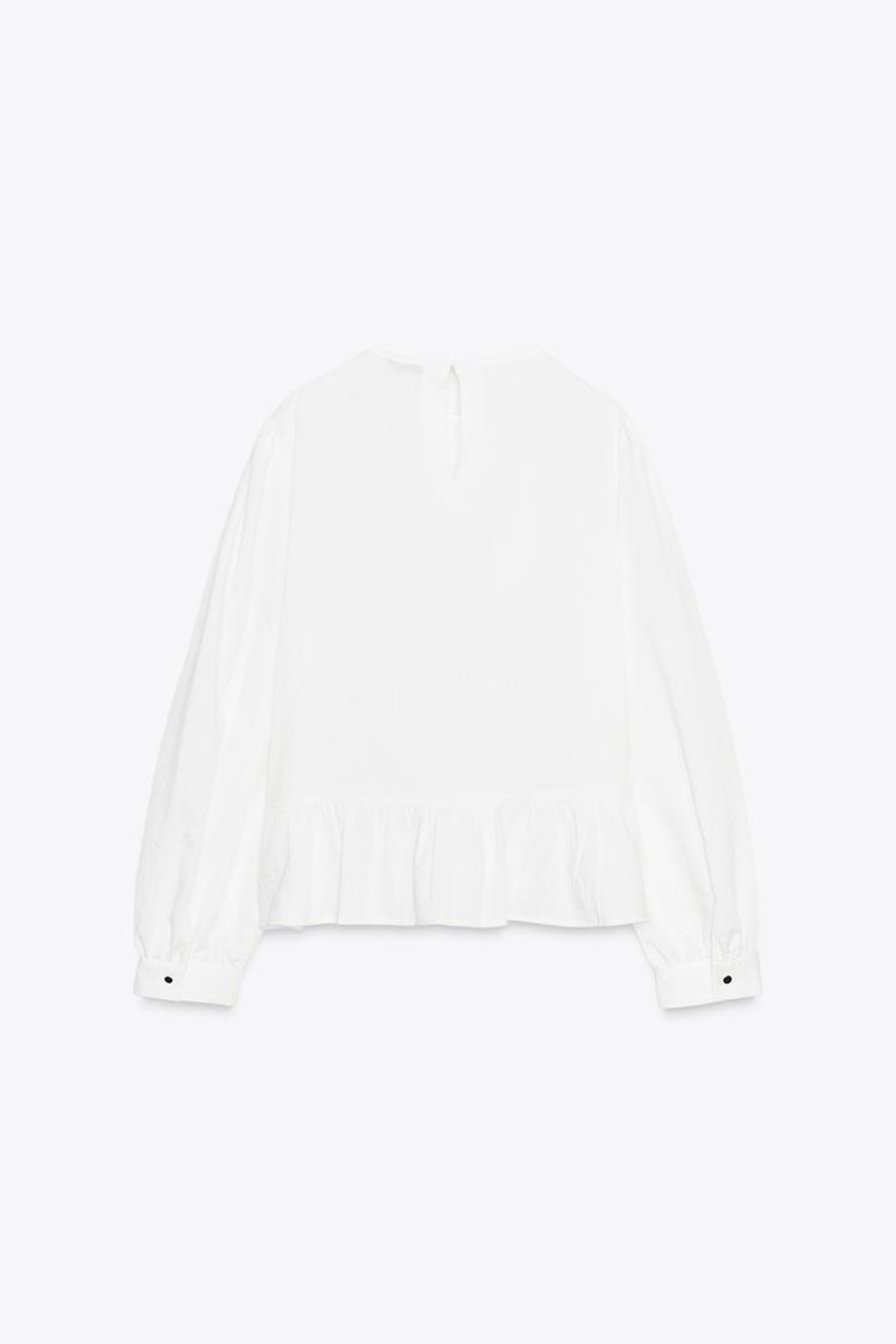 ZARA БЛУЗА С КРУЖЕВОМ И БАСКОЙ, ЖЕЛТОВАТО-БЕЛЫЙ