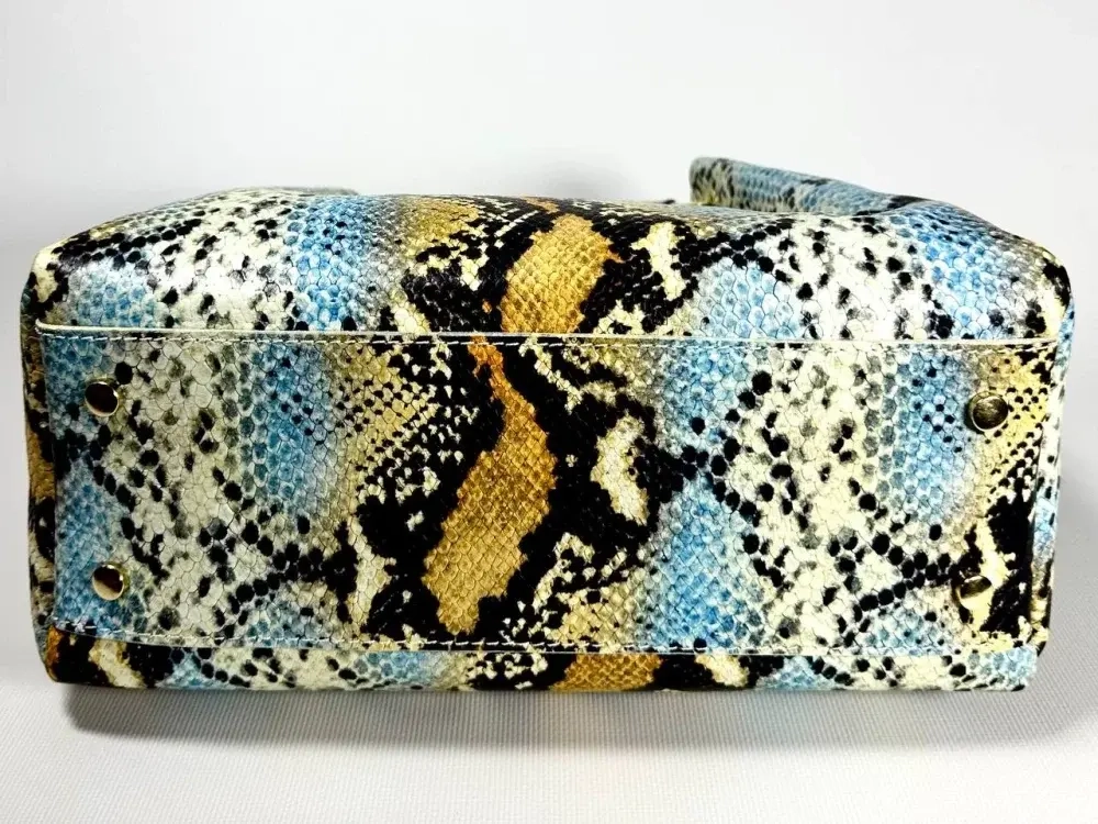 Женская желто-голубая сумка из натуральной кожи с тиснением питон