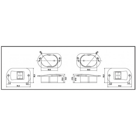 Огни бортовые врезные 92х32 мм, черный корпус