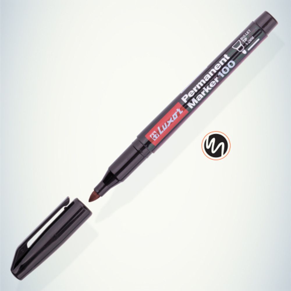 233830 Luxor Маркер перманентный PERMAMENT MARKER 100, ЧЕРНЫЙ пулевидный 1-2мм | Luxor