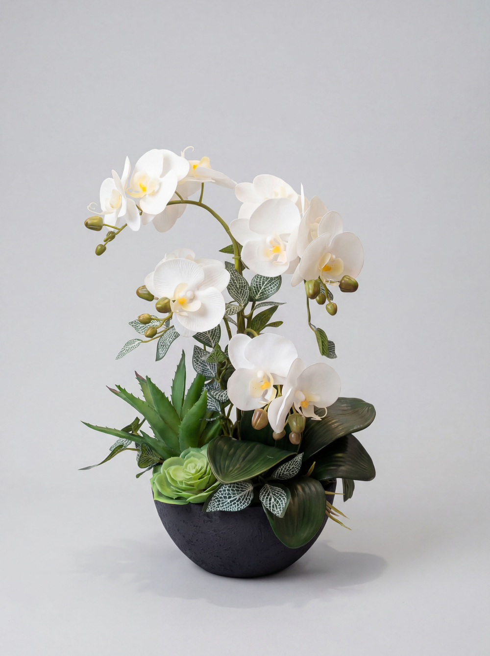 Искусственная зелень с орхидеей 35см в чаше Лофт