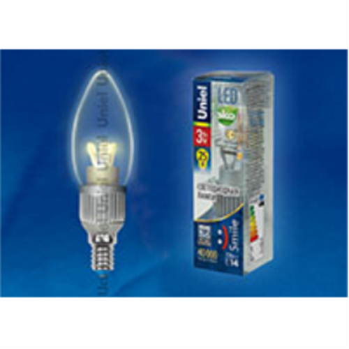 LED-C37P-3W/WW/E14/CL ALS01SL Лампа светодиодная трехлепестковая. Форма свеча, прозрачная колба. Материал корпуса алюминий. Цвет свечения теплый бел