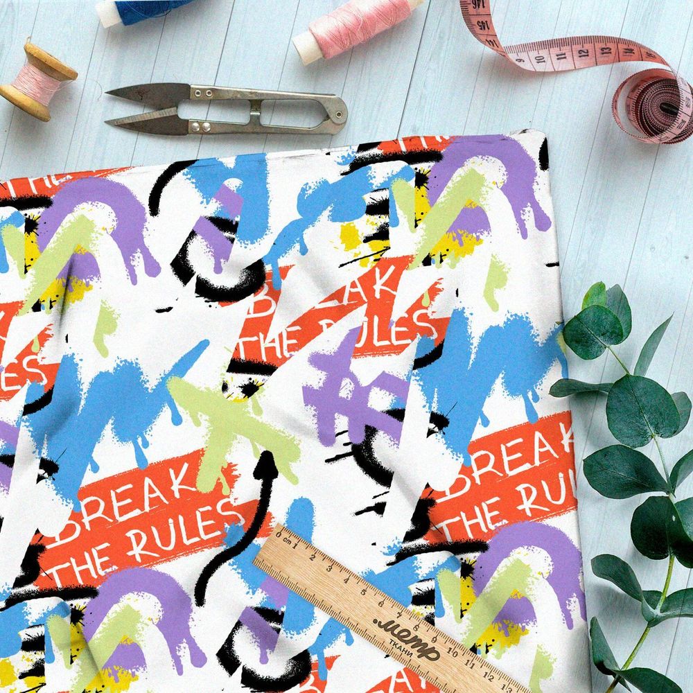 Ткань премиум атлас цветные граффити