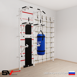 Шведская стенка Sv Sport усиленная 60720 (Турник стандарт/Брусья/Стойка/Скамья/Цепь/Мешок 22кг/Канатный лаз)