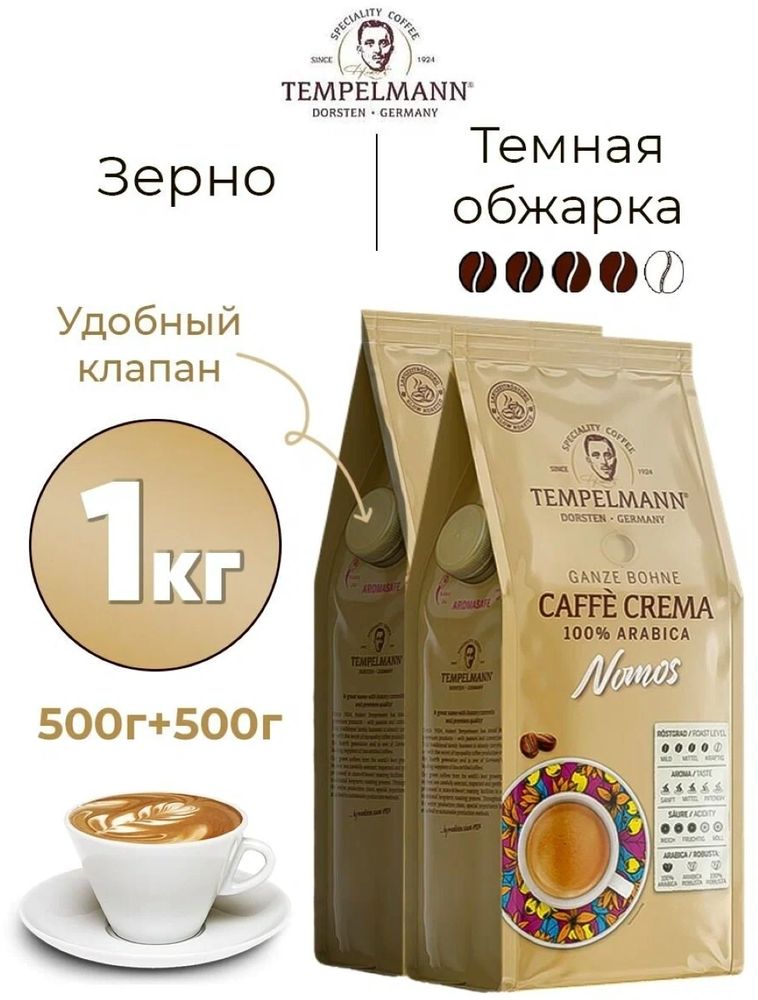 Кофе в зернах Tеmpelmann Caffe Crema Nomos 500 г x 2 шт