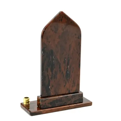 Икона из обсидиана на подставке купол "Иисус Христос" 2 свечи 100*40*130 мм