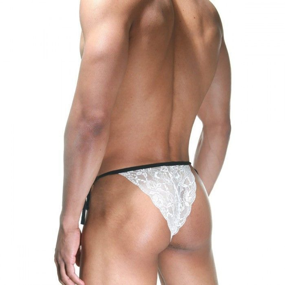 Бело-черные трусы-танга на завязках (Размер: S-M) (Цвет: белый с черным)