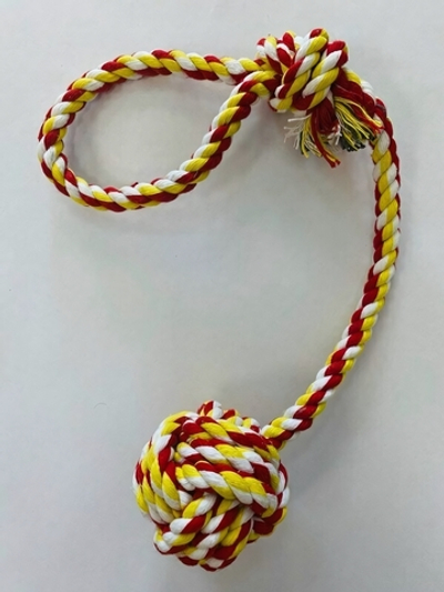 Игрушка - канат для собак мелких и средних пород «НЕСКУЧАЙКА», цвет красный/желтый, 36см