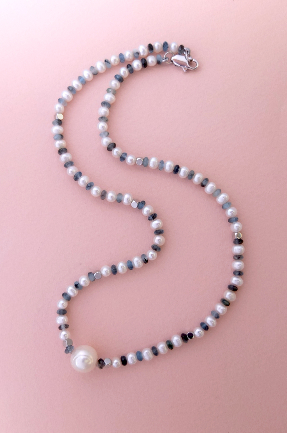 Бусы из пресноводного жемчуга и аквамарина