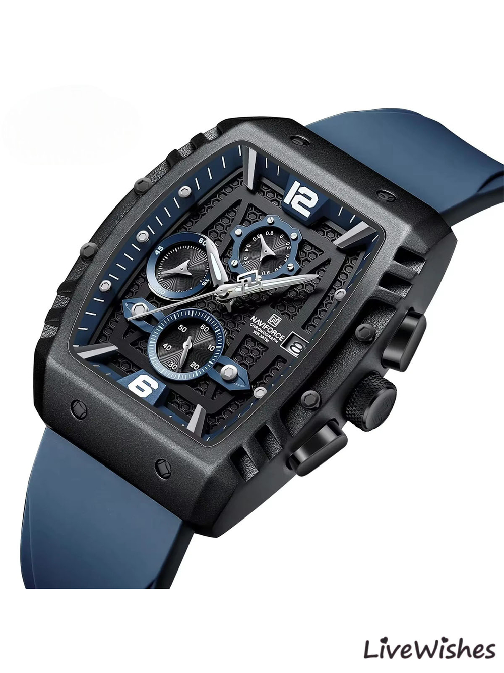 Часы наручные кварцевые NAVIFORCE на силиконовом ремешке, черный/синий W8830-02