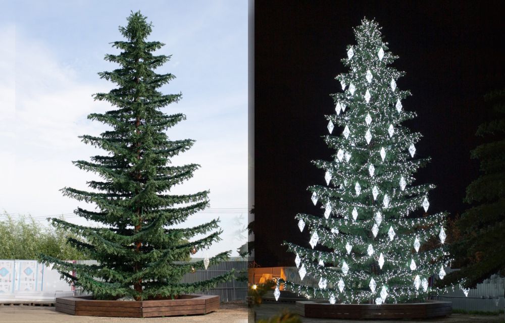 Уличная елка ствольная со скамейкой "Лесная" (Литая хвоя) 12 м