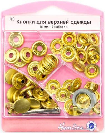 Кнопки для верхней одежды с инструментом для установки, 15 мм, 12 шт, цвет золото (10115062/290615/0