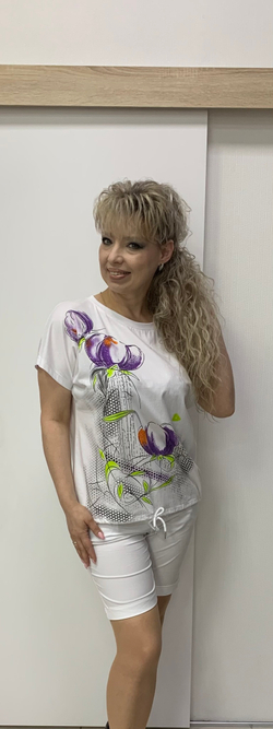 Оригинальная футболка на кулиске, с изображением цветов