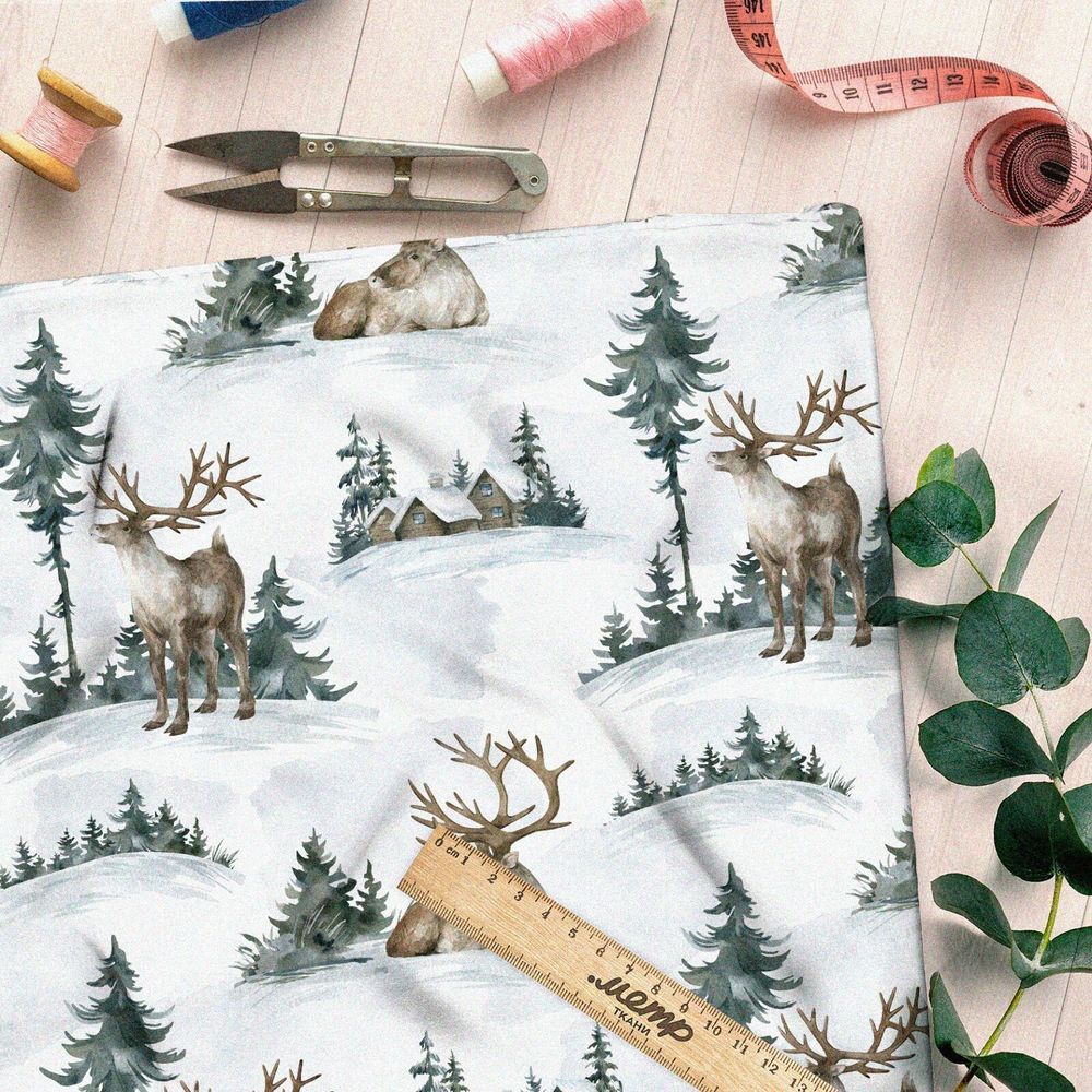 Ткань оксфорд 600 лось на зимнем пейзаже
