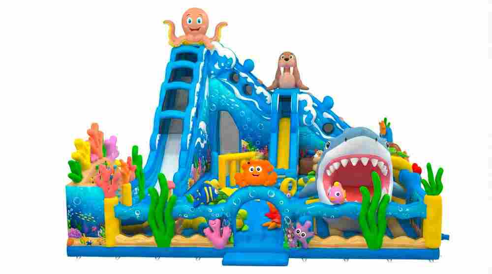 Коммерческий надувной батут «Океанское приключение», 22×17×13,5 м, с двумя горками