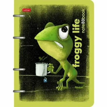 Тетрадь в клетку 80 листов со сменным блоком на кольцах А5 Hatber Froggy Life