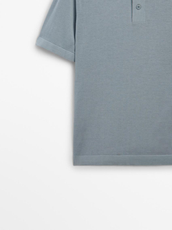 Massimo Dutti Футболка-поло с короткими рукавами, голубой