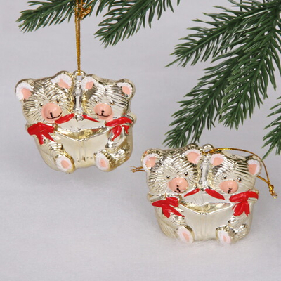 Елочные игрушки «Мишутки» 5*6 см (набор 2 шт), Золото