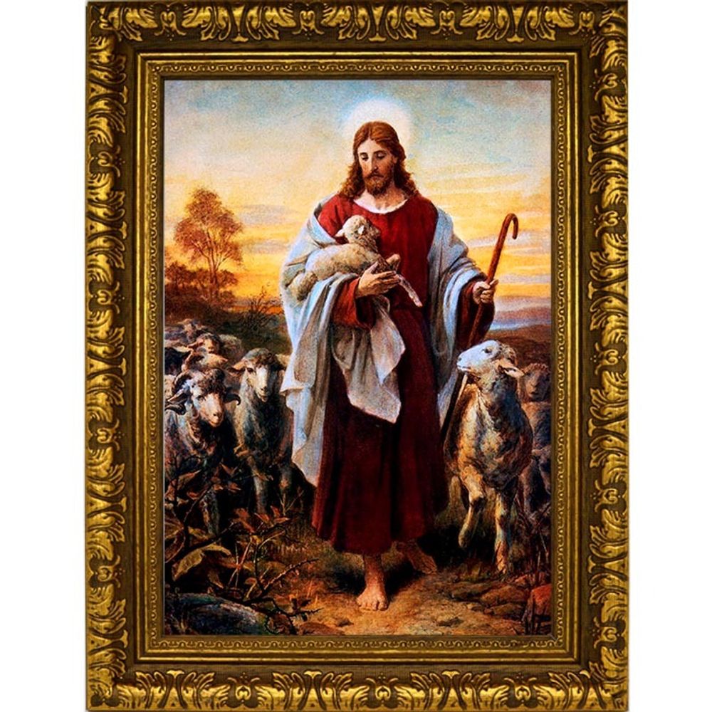 Добрый Пастырь. Икона Иисуса Христа на холсте.