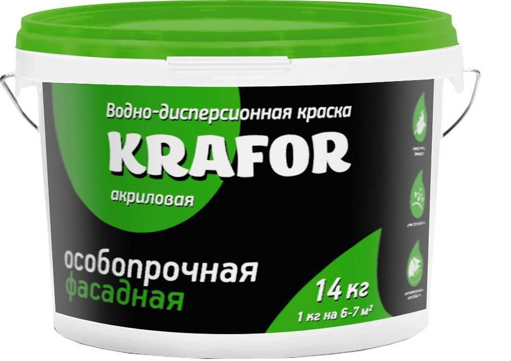 Краска В/Д 14кг фасадная особопрочная Крафор зелен.