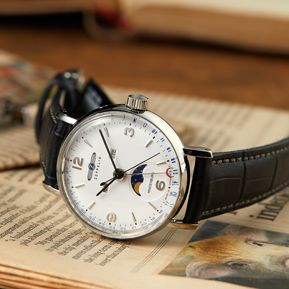 ZEPPELIN Hindenburg Collection Quartz Movement Women"s Watch 36mm White Dial Stainless Steel Case