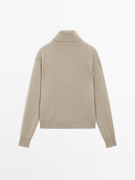 Massimo Dutti Свитер из смесовой шерсти с высоким воротником, серо-зеленый