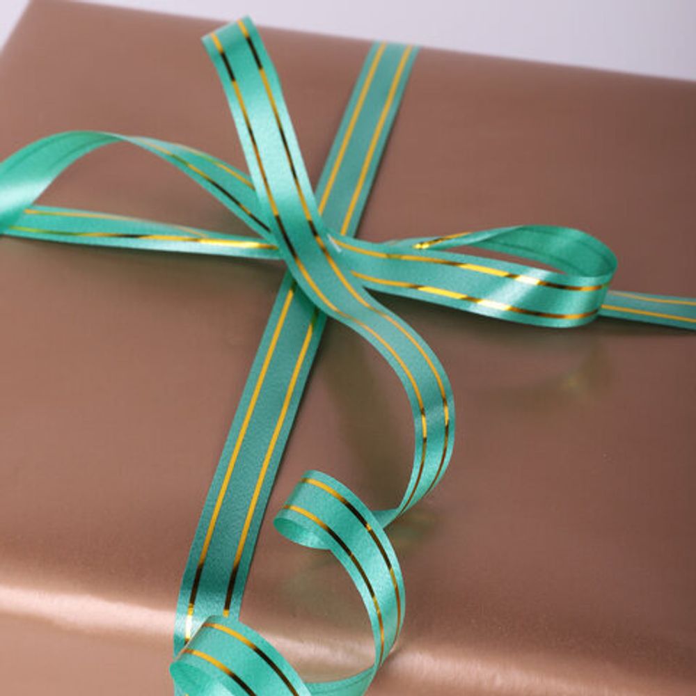 Лента упаковочная декоративная для подарков, золотые полосы, 12 мм х 45 м, зеленая, ЗОЛОТАЯ СКАЗКА, 591826