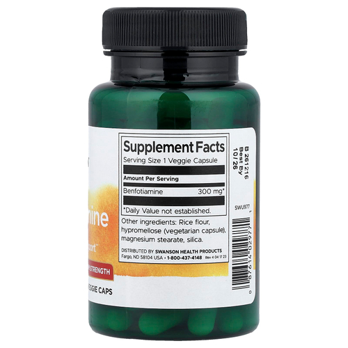 Swanson Vitamins, Бенфотиамин, максимальная эффективность, 300 мг, 60 растительных капсул