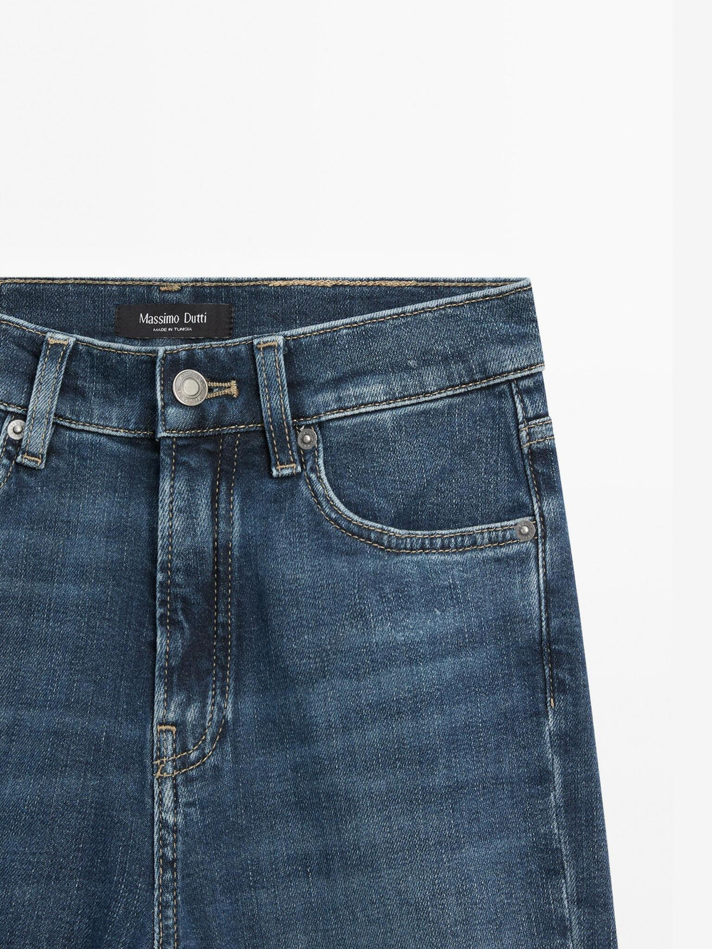 Massimo Dutti Расклешенные джинсы скинни с высокой посадкой, средне-синий