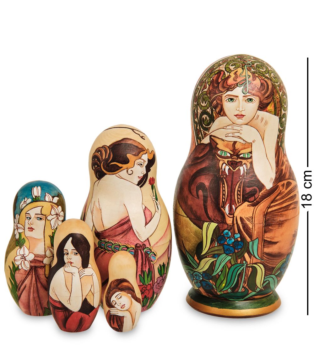 Народные промыслы МР-16/ 5-D Матрешка 5м «Альфонс Муха - Драгоценные камни. Изумруд»