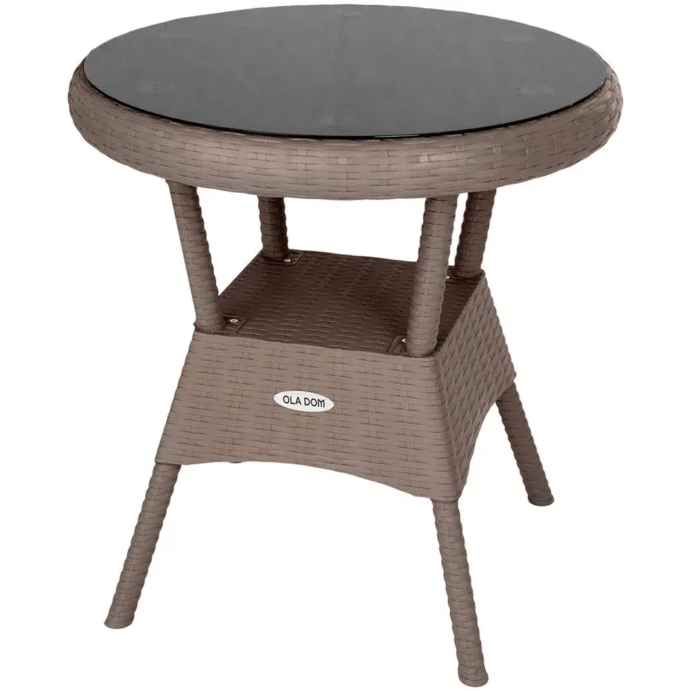 Стол круглый со стеклом RATTAN Ola Dom серый 700х720мм