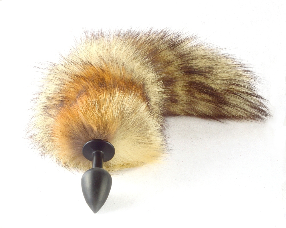 Анальная втулка Sitabella с рыжим хвостом чёрная 7 см