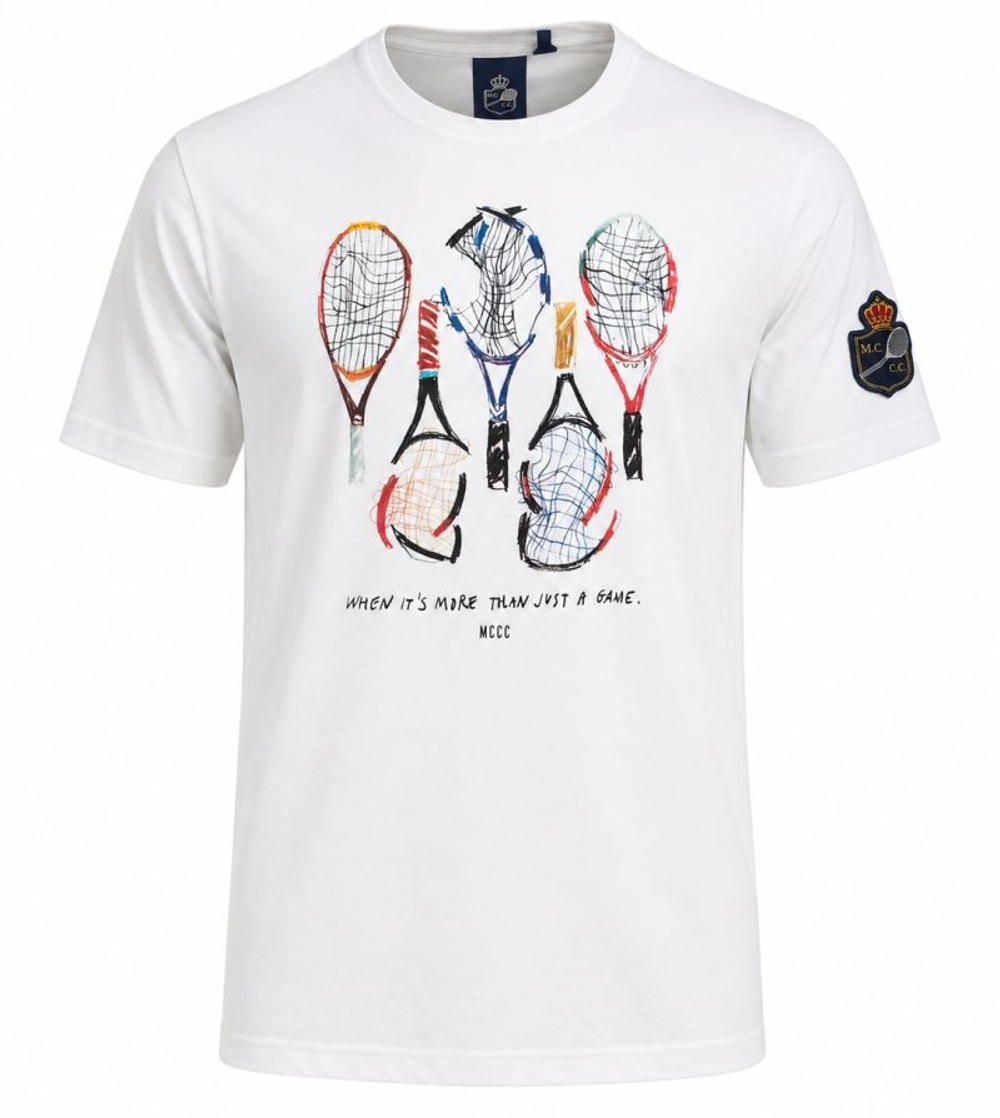 Детская теннисная футболка Monte-Carlo Country Kids Club MCCC Rackets Print - milk