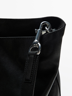 Massimo Dutti Сумка-тоут из кожи наппа с молнией, черный