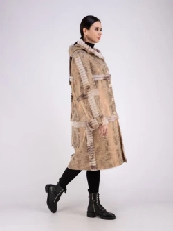 Дубленка зимняя длинная с капюшоном оверсайз